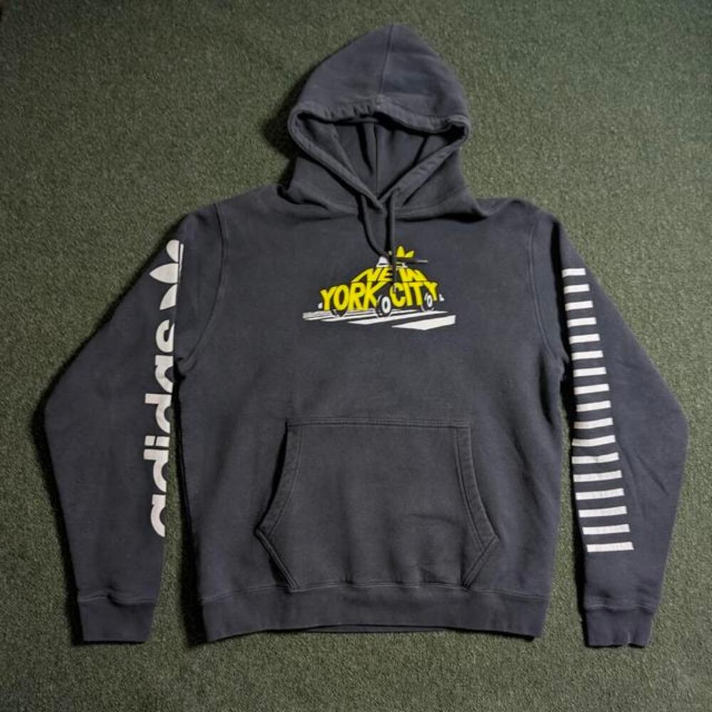 ADIDAS ORIGINALS Mens Pullover Hoodie New York City Taxi Fleece Black L